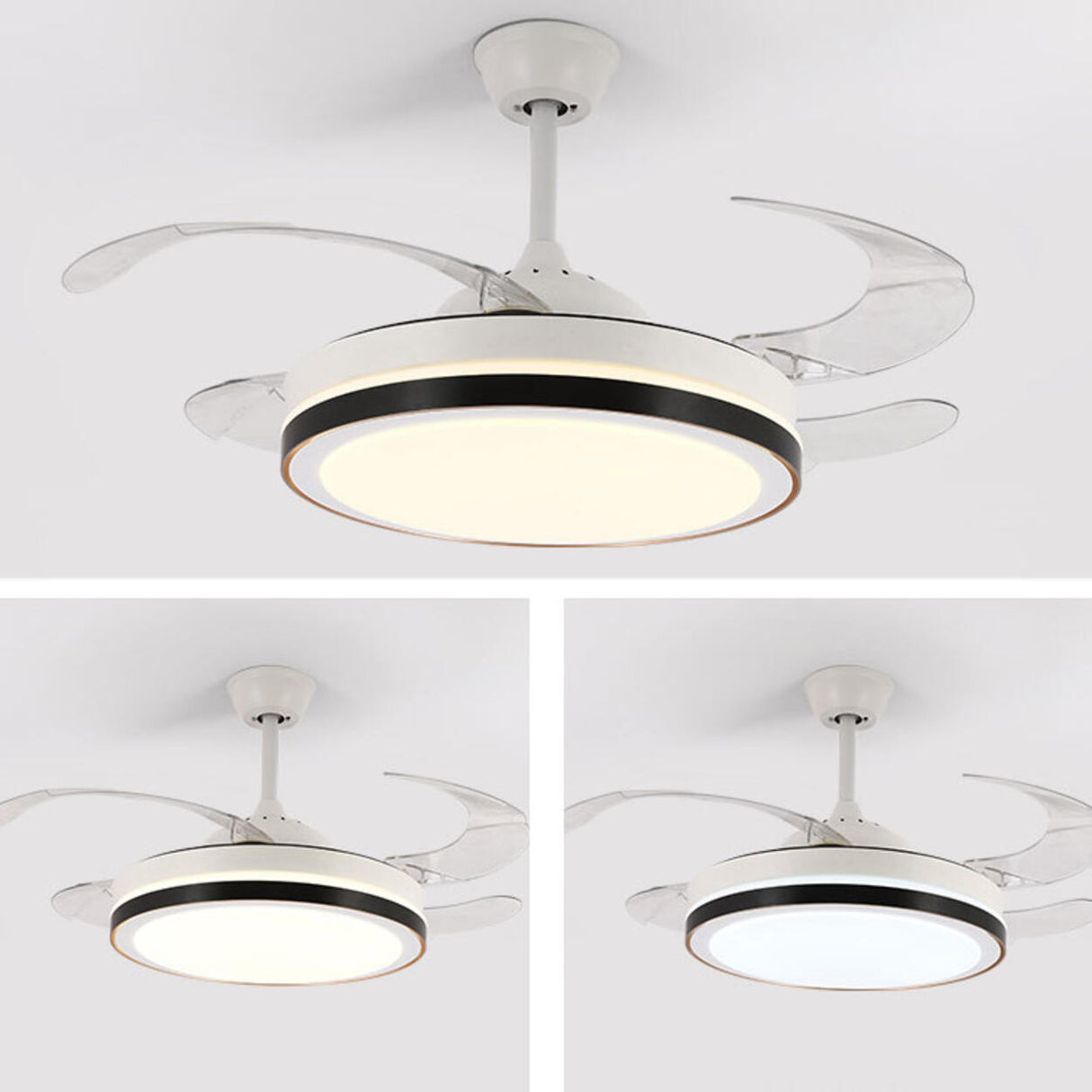 Round Modern 4 Clear Blade LED Ceiling Fan with Light Image - 14