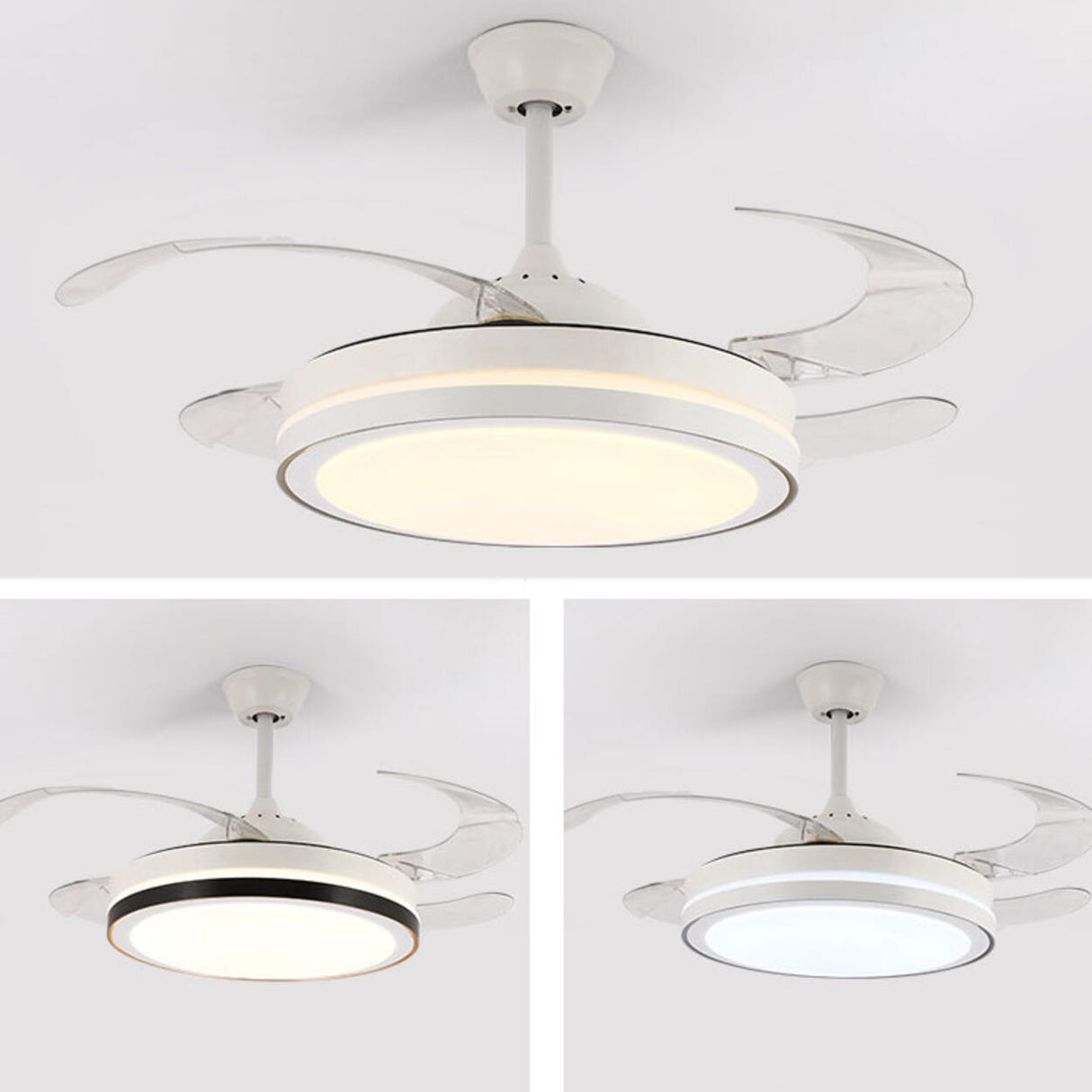 Round Modern 4 Clear Blade LED Ceiling Fan with Light Image - 15