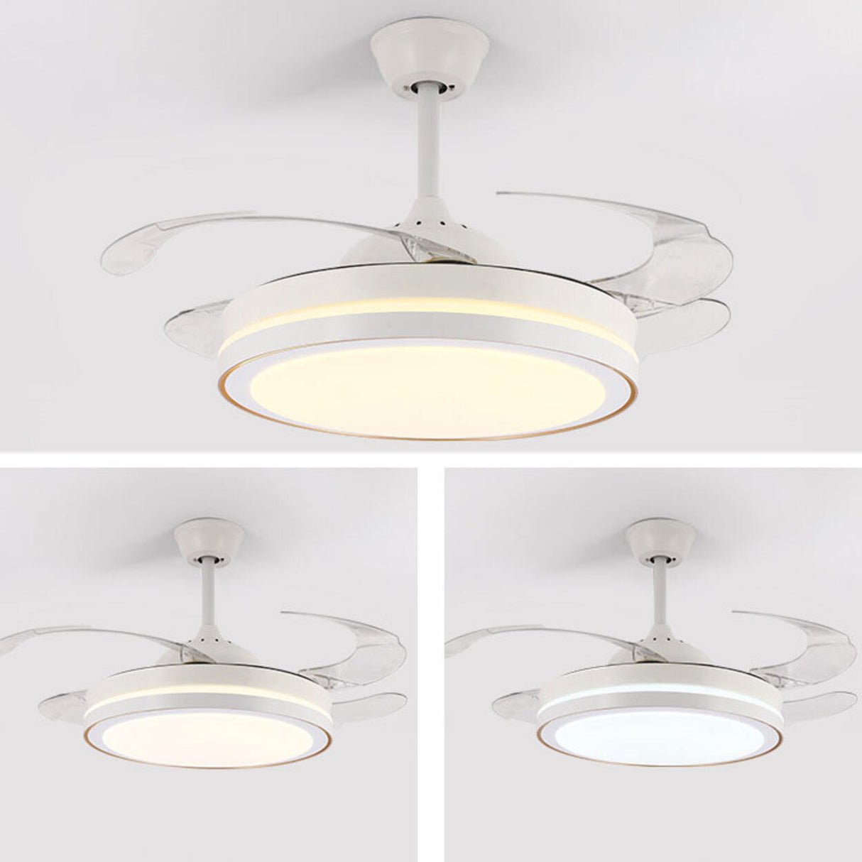 Round Modern 4 Clear Blade LED Ceiling Fan with Light Image - 16