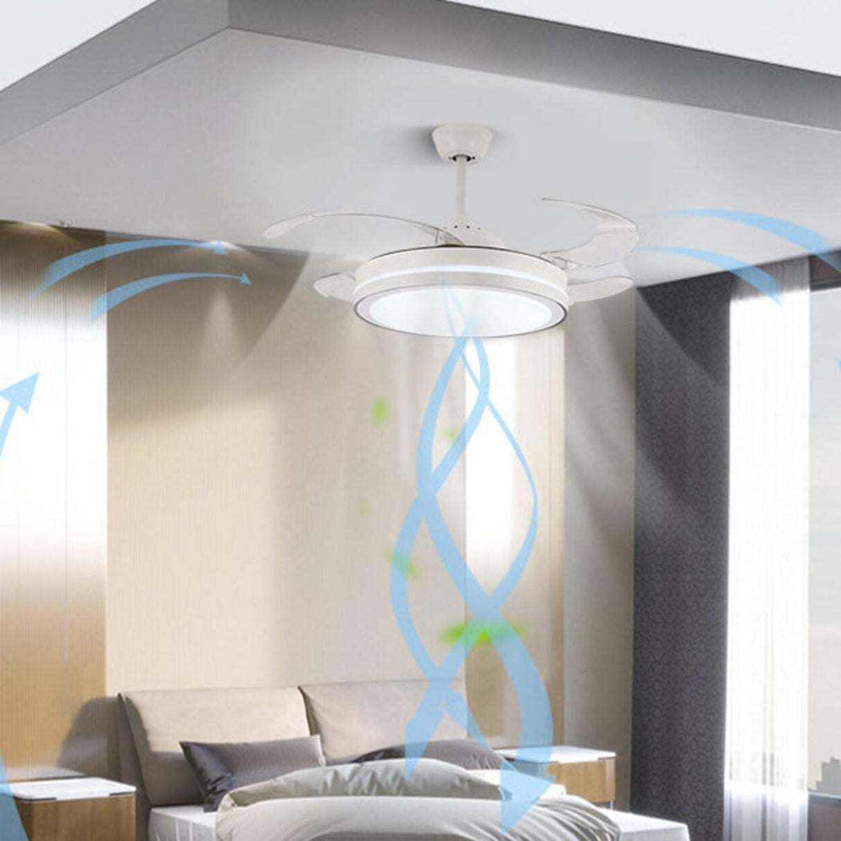 Round Modern 4 Clear Blade LED Ceiling Fan with Light Image - 2