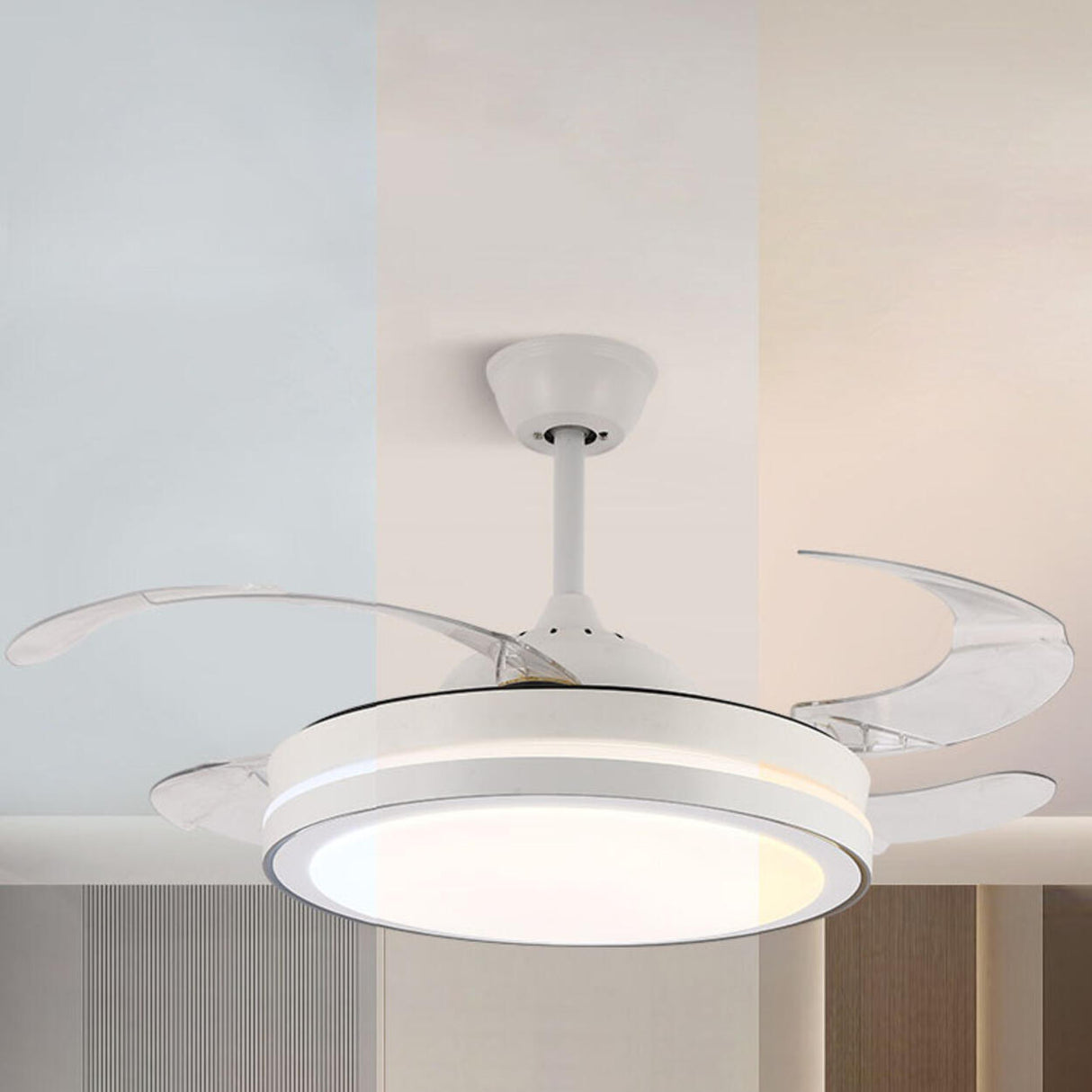 Round Modern 4 Clear Blade LED Ceiling Fan with Light Image - 20
