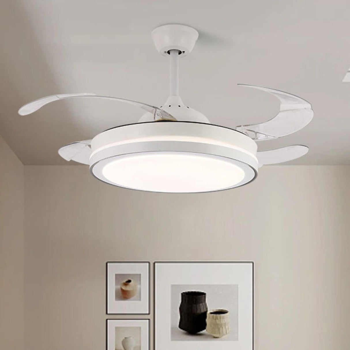 Round Modern 4 Clear Blade LED Ceiling Fan with Light Image - 21