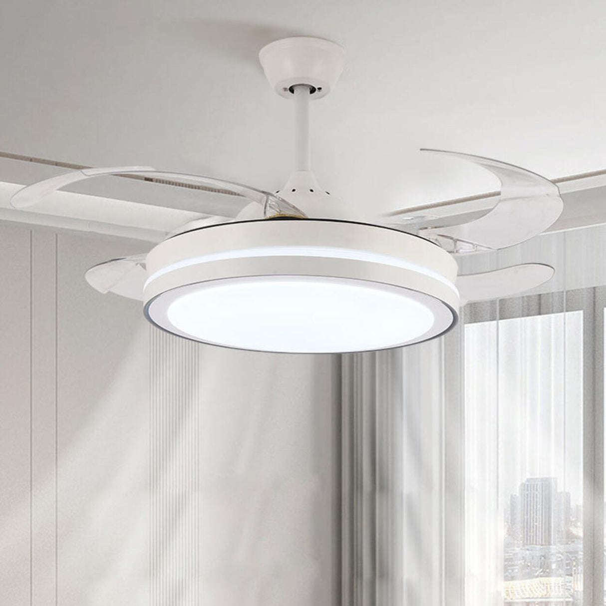 Round Modern 4 Clear Blade LED Ceiling Fan with Light Image - 3
