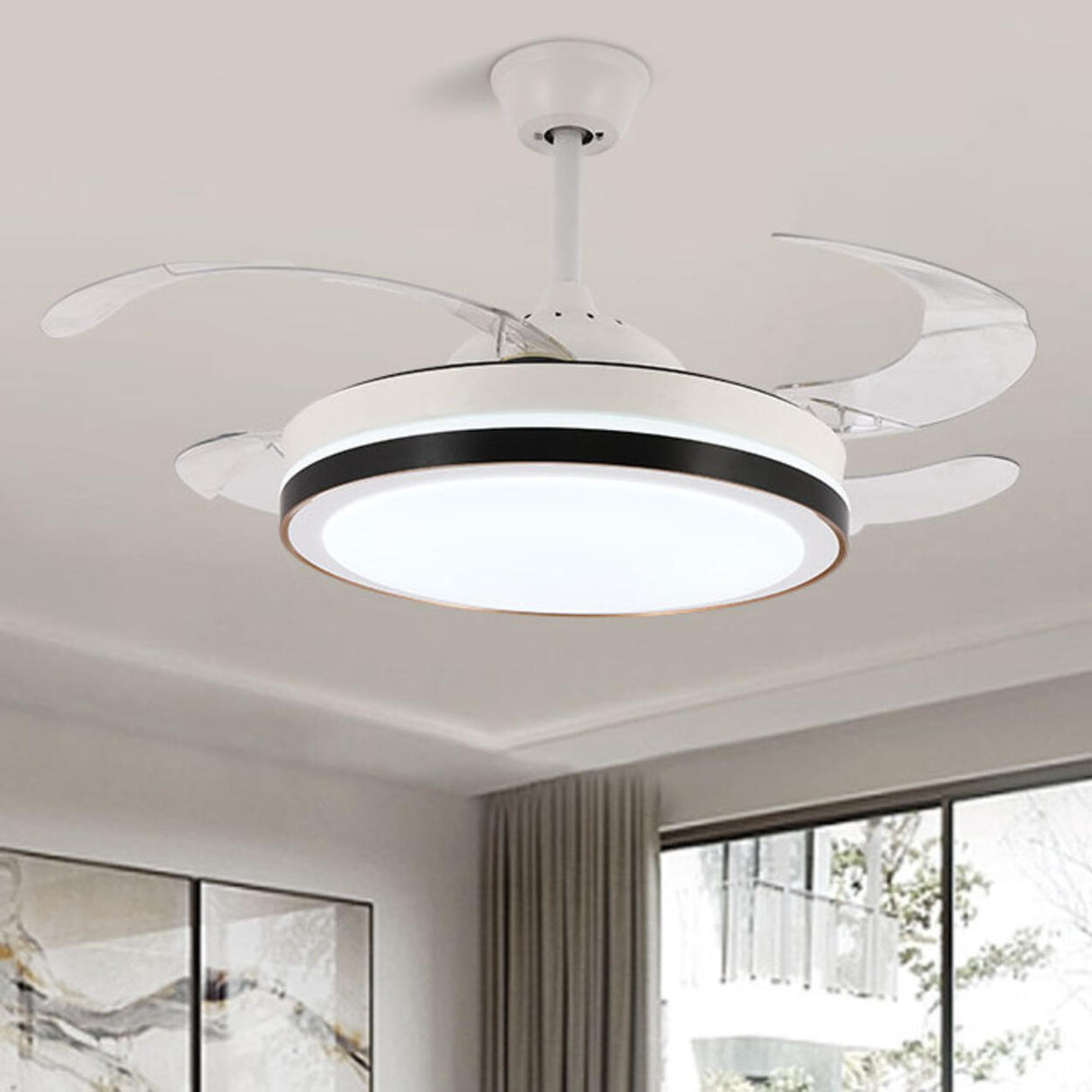 Round Modern 4 Clear Blade LED Ceiling Fan with Light Image - 4
