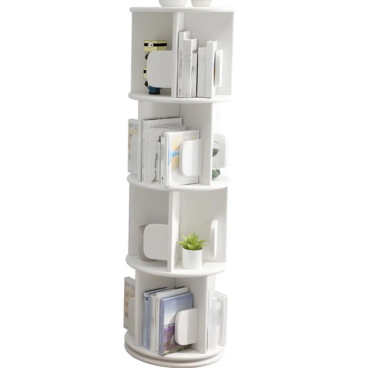 Round Natural Rotating Wood Geometric Bookcase Image - 11