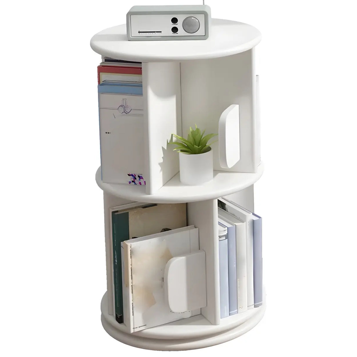 Round Natural Rotating Wood Geometric Bookcase Image - 16