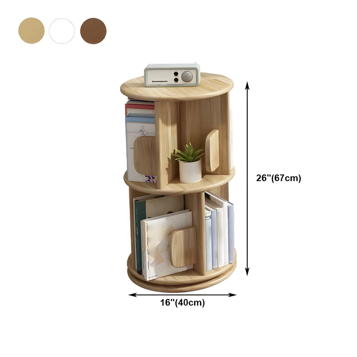 Round Natural Rotating Wood Geometric Bookcase