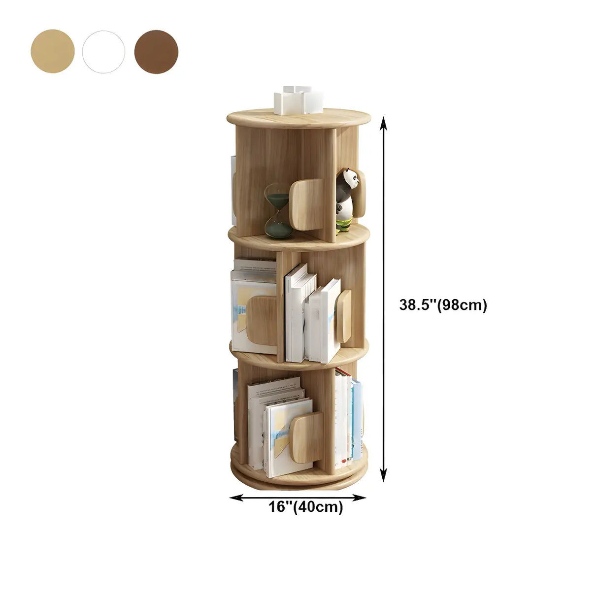 Round Natural Rotating Wood Geometric Bookcase Image - 18