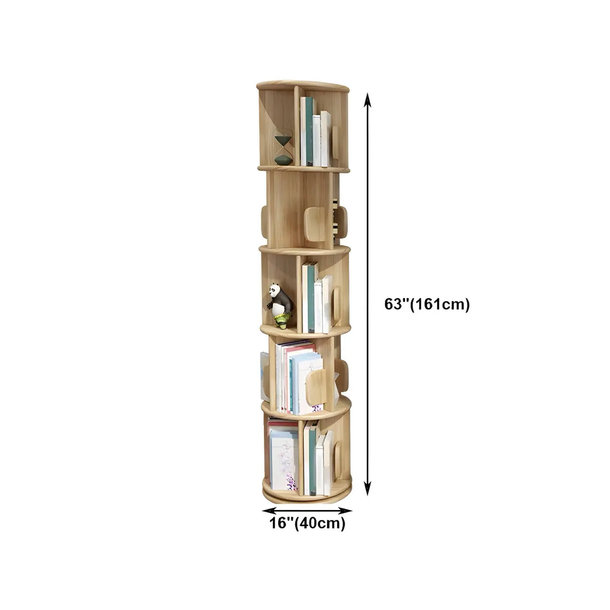Round Natural Rotating Wood Geometric Bookcase Image - 20