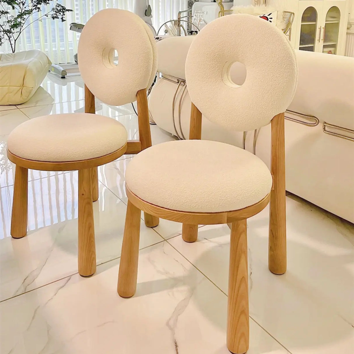 Round Off-White King Louis Back Wood Dining Chairs Image - 1