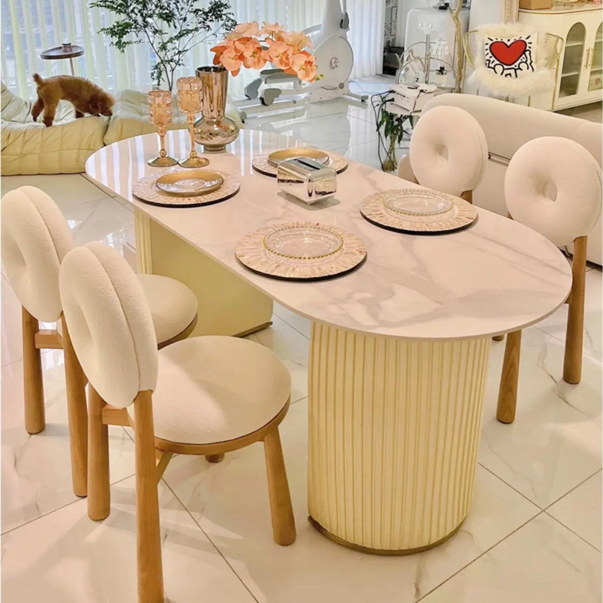Round Off-White King Louis Back Wood Dining Chairs Image - 3