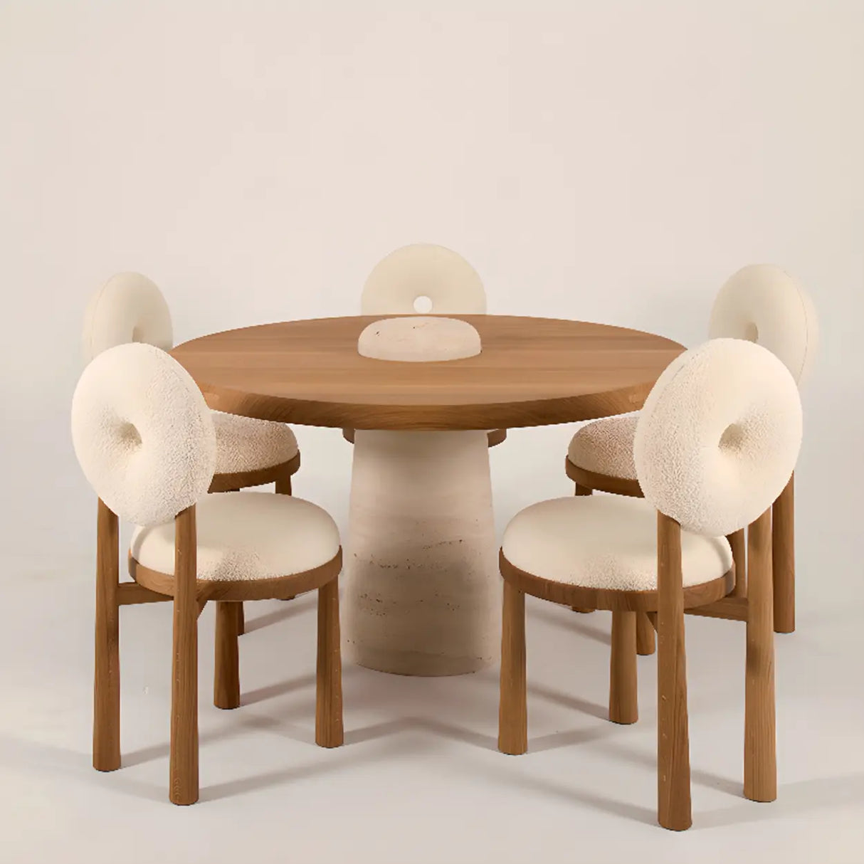 Round Off-White King Louis Back Wood Dining Chairs Image - 9
