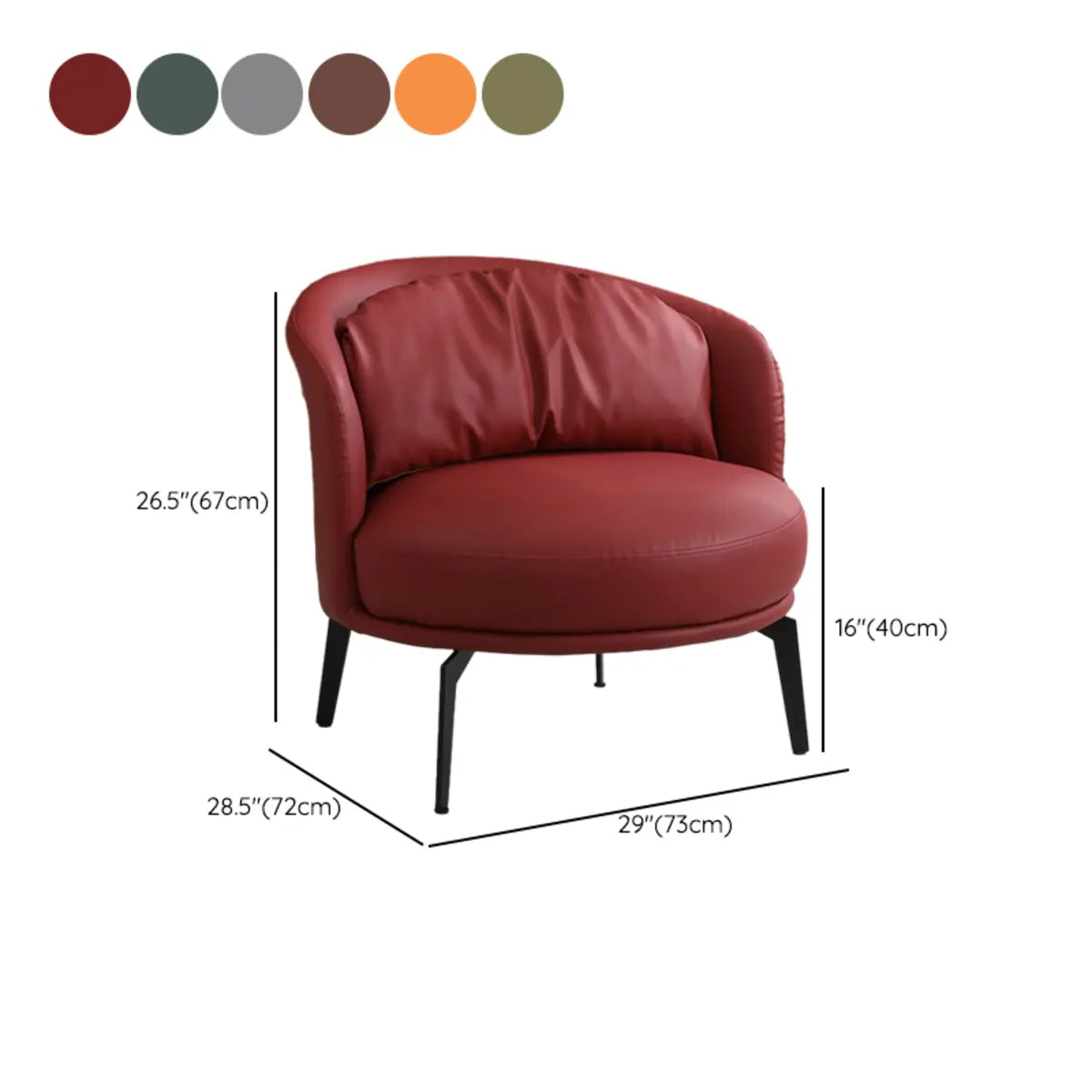 Round Olive Green Round Arm Faux Leather Arm Chair