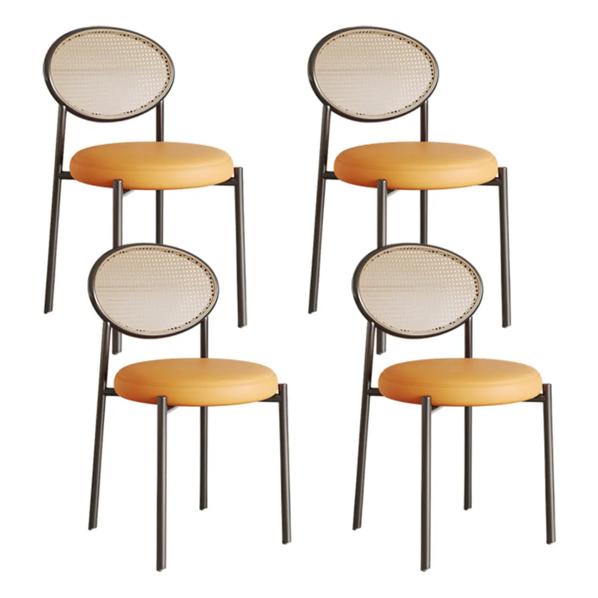 Round Open Back Leather Armless Dining Chair Orange Image - 34