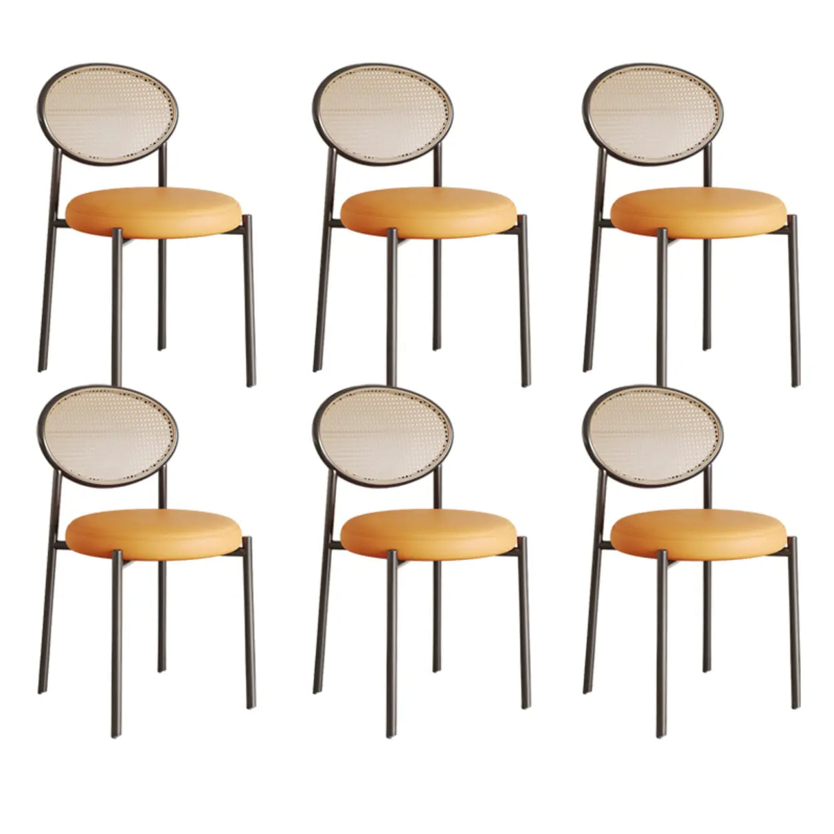 Round Open Back Leather Armless Dining Chair Orange Image - 35