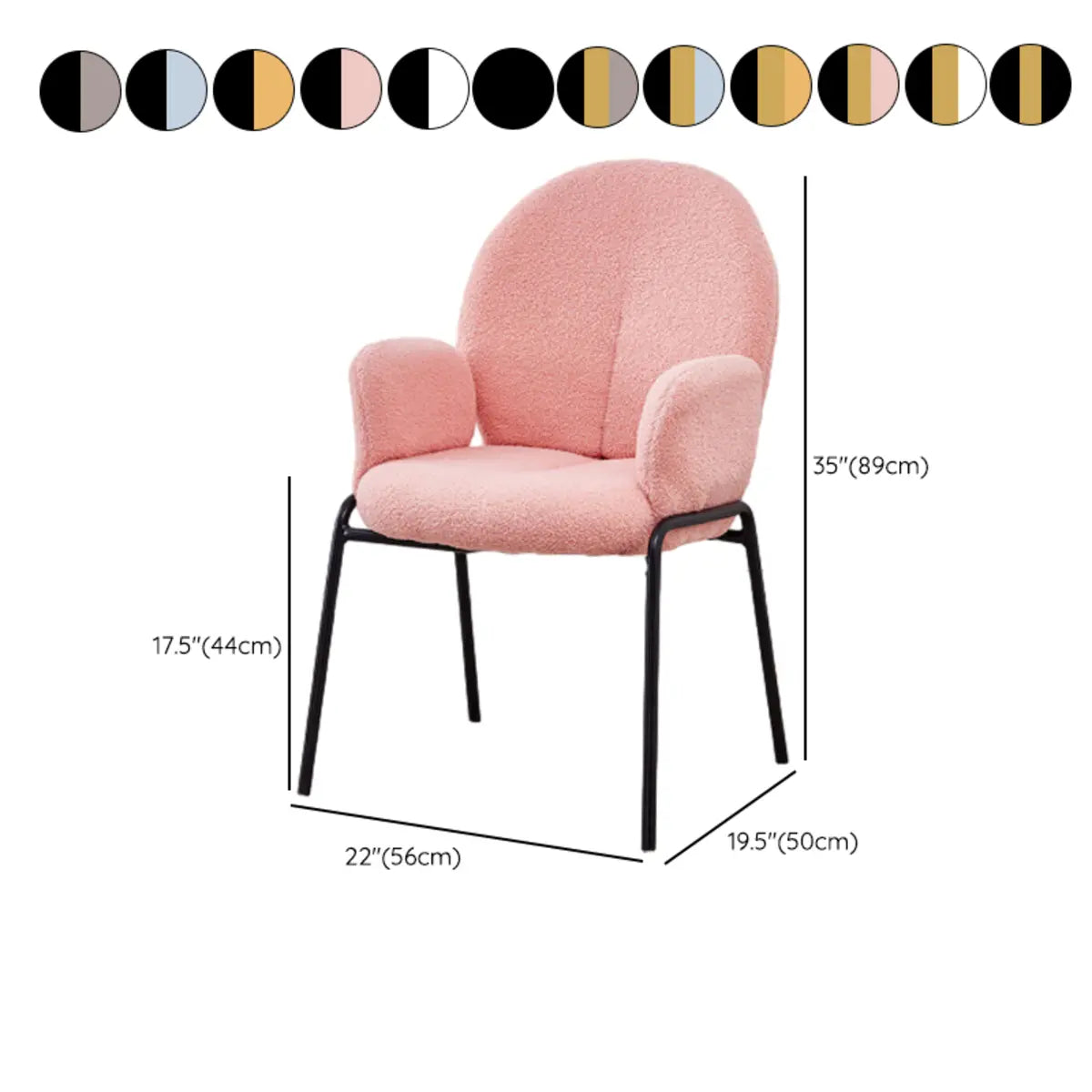 Round Sherpa Upholstered Metal Dining Chairs White