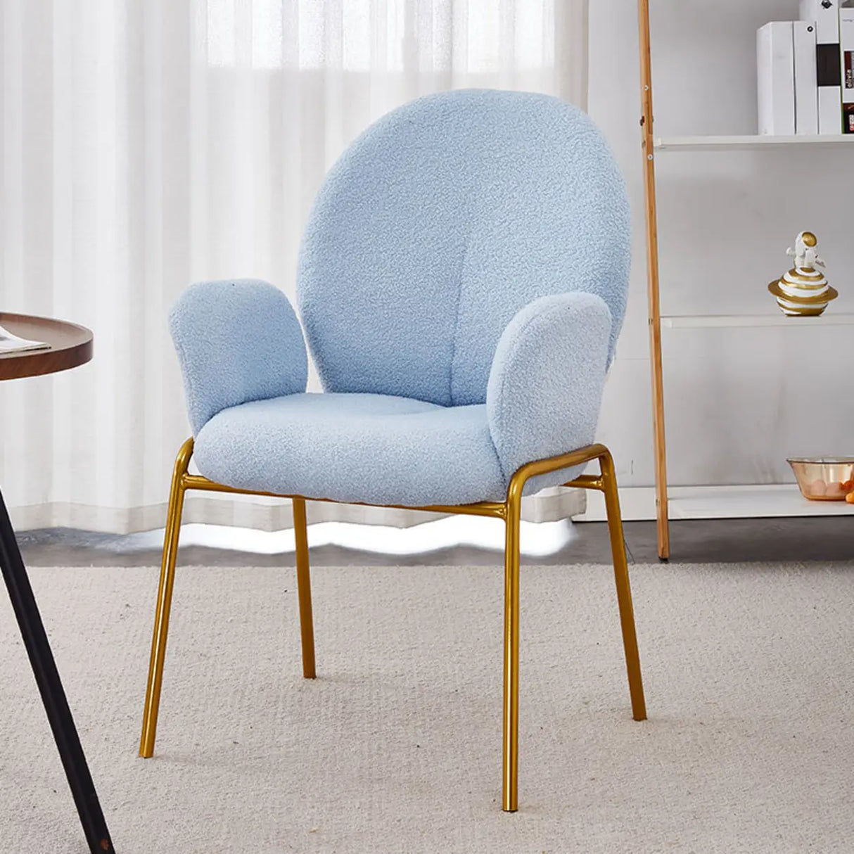 Round Sherpa Upholstered Metal Dining Chairs White Image - 24