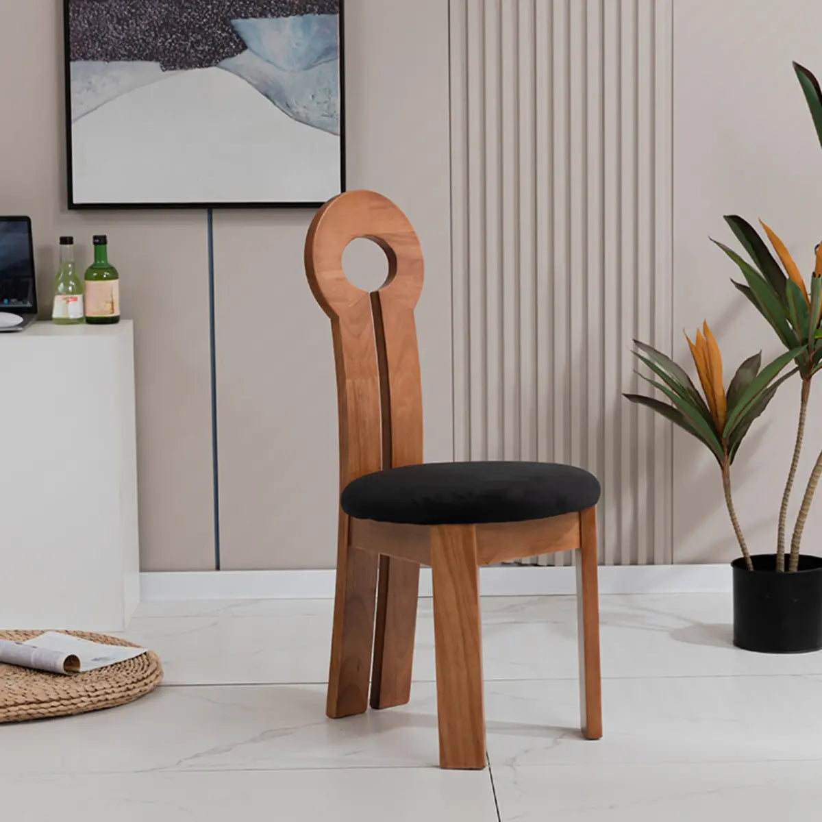 Round Sherpa Wood Labasu Armless Dining Chair Black Image - 1