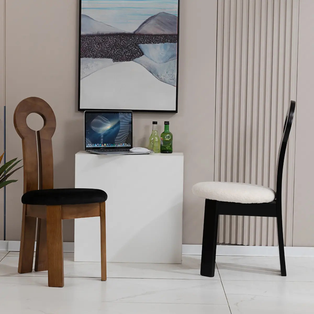 Round Sherpa Wood Labasu Armless Dining Chair Black Image - 2