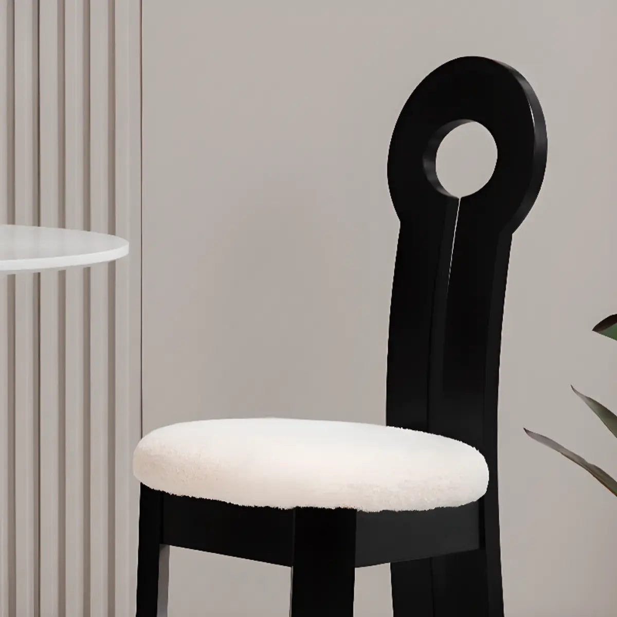 Round Sherpa Wood Labasu Armless Dining Chair Black Image - 3