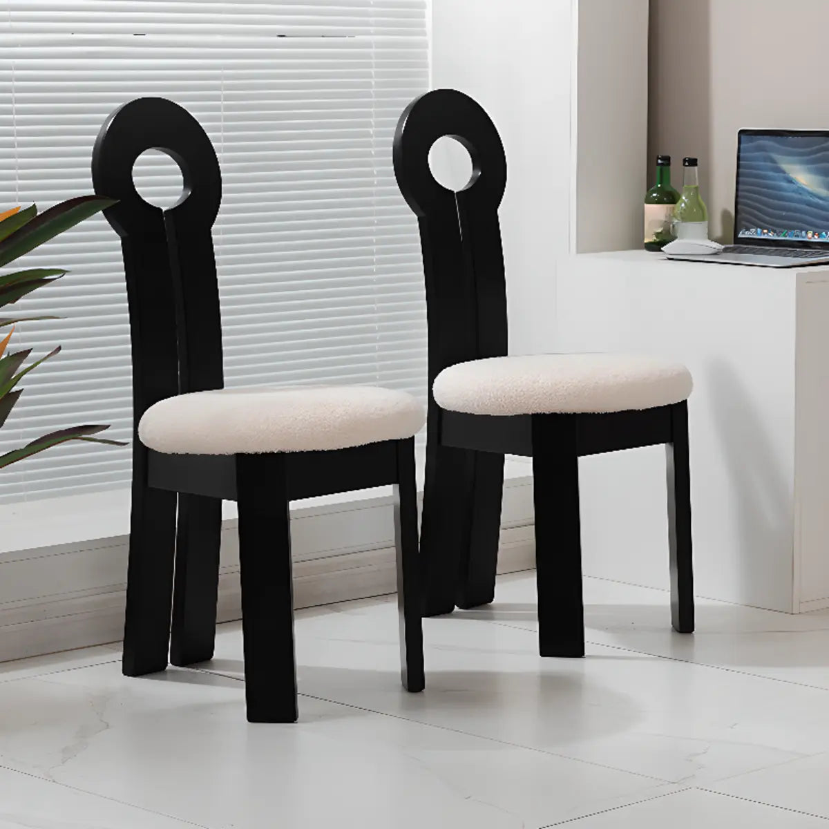 Round Sherpa Wood Labasu Armless Dining Chair Black Image - 4