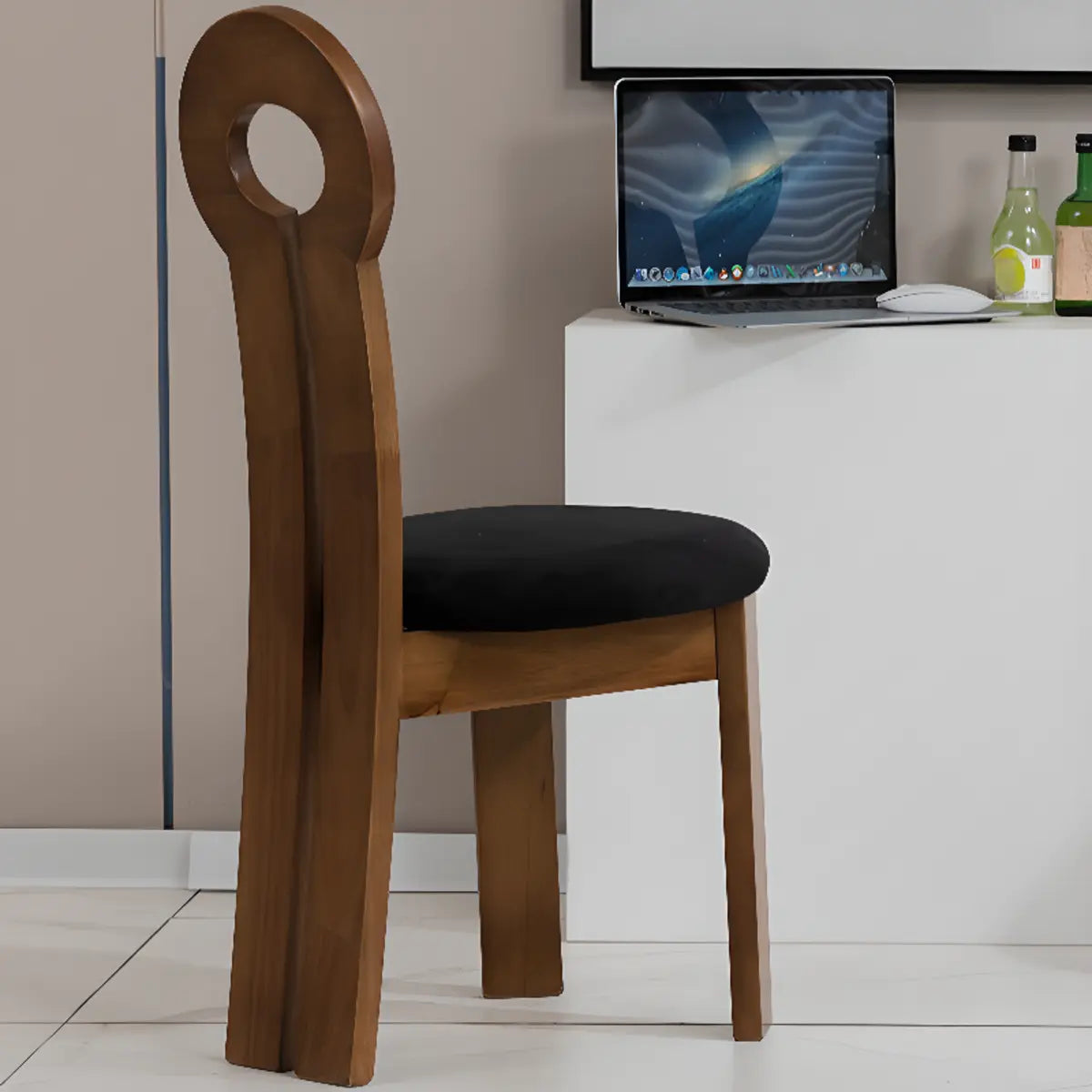 Round Sherpa Wood Labasu Armless Dining Chair Black Image - 5