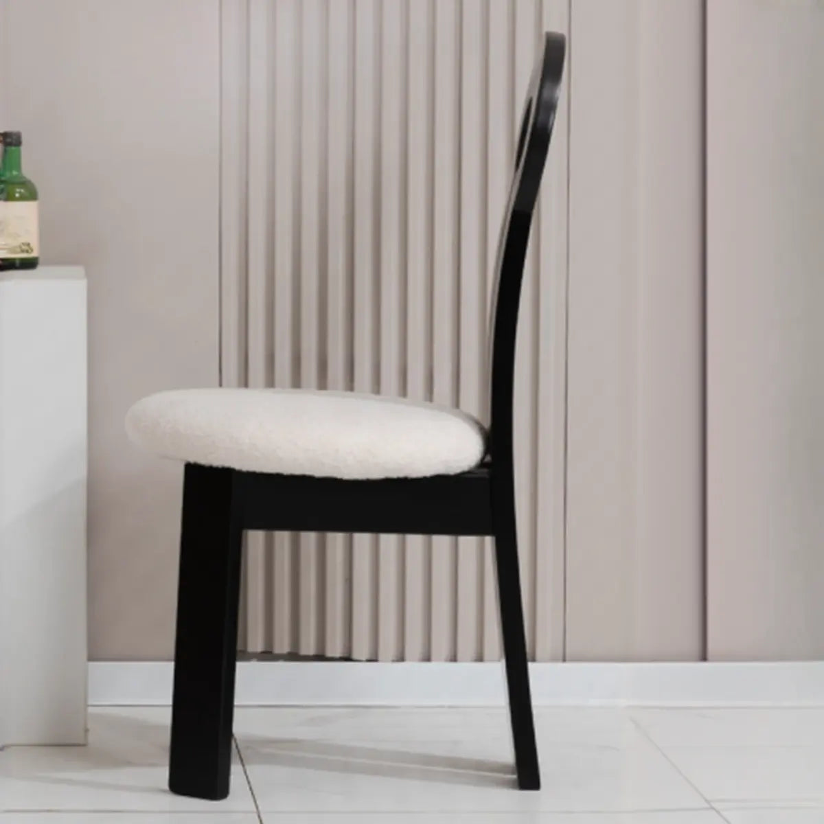 Round Sherpa Wood Labasu Armless Dining Chair Black Image - 8