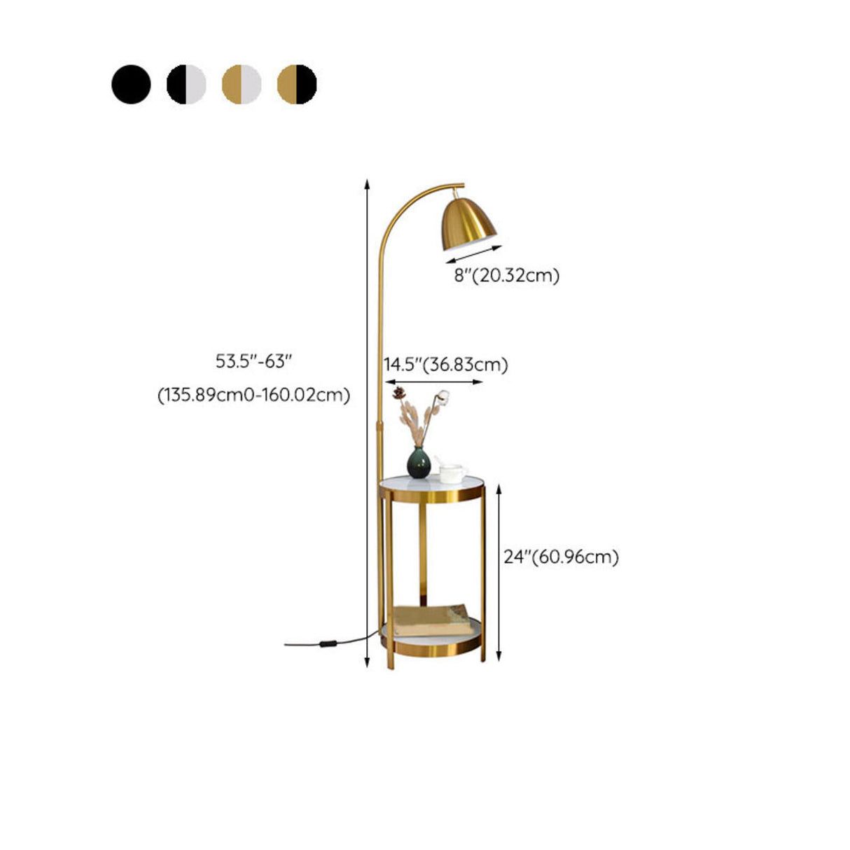 Round Side Table and Dome Gold Adjustable Floor Lamp