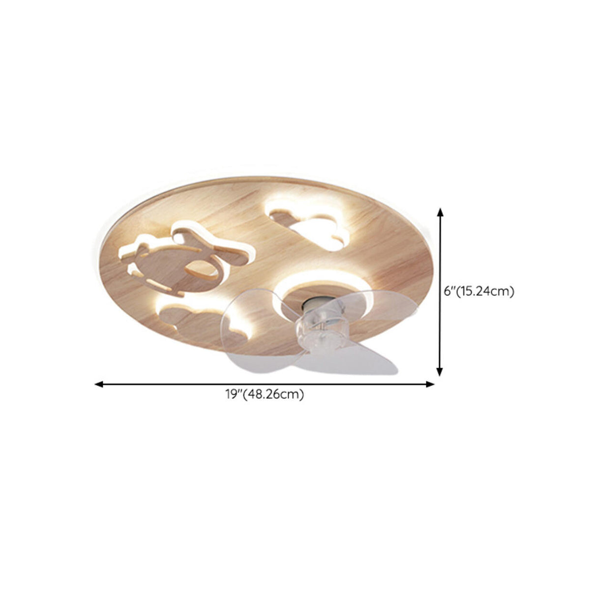 Round Solid Wood Clear 3 Blades Ceiling Fan with Light