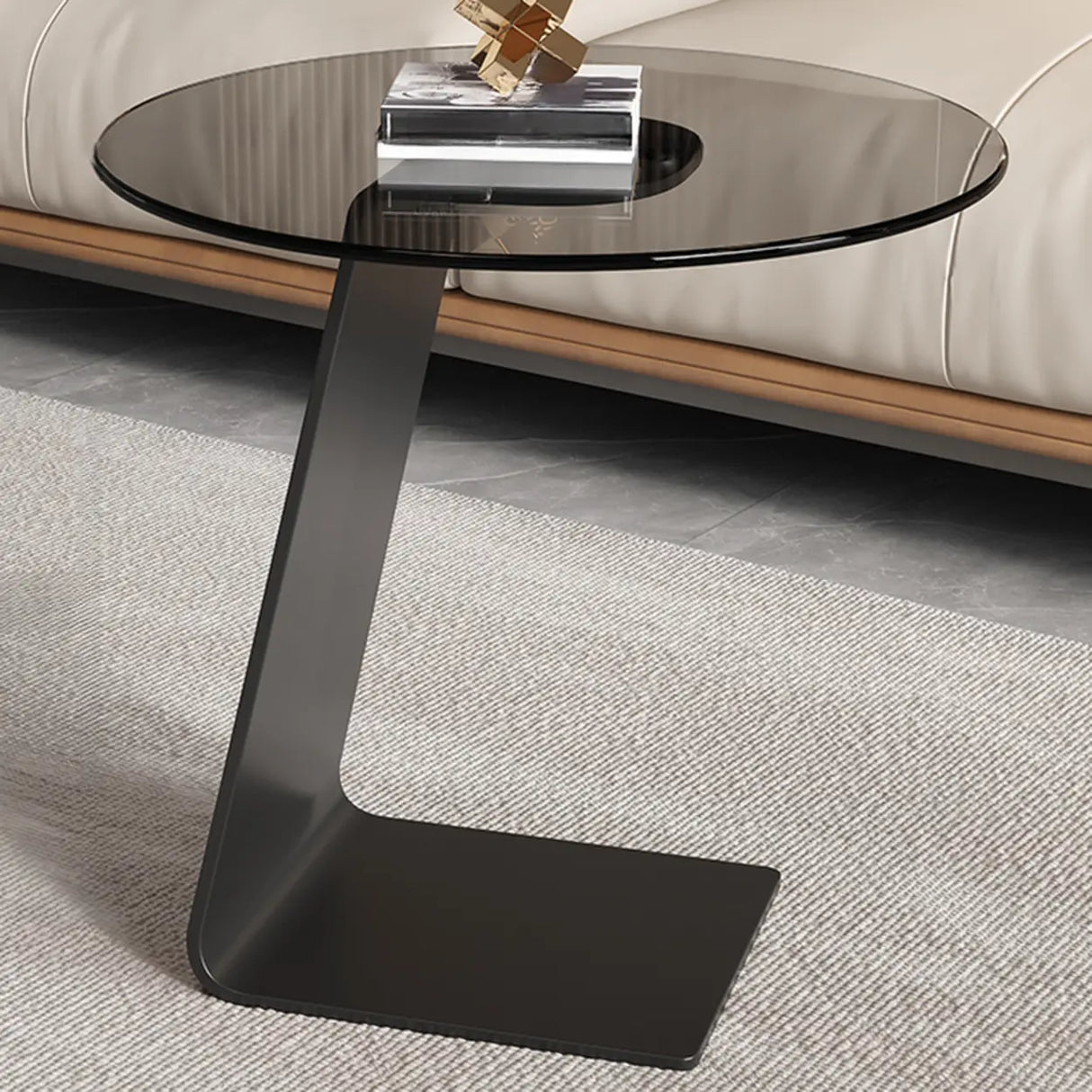Round Standard Black C-Shape Marble Chairside Table Image - 11