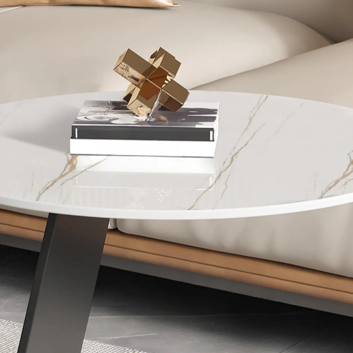 Round Standard Black C-Shape Marble Chairside Table Image - 16