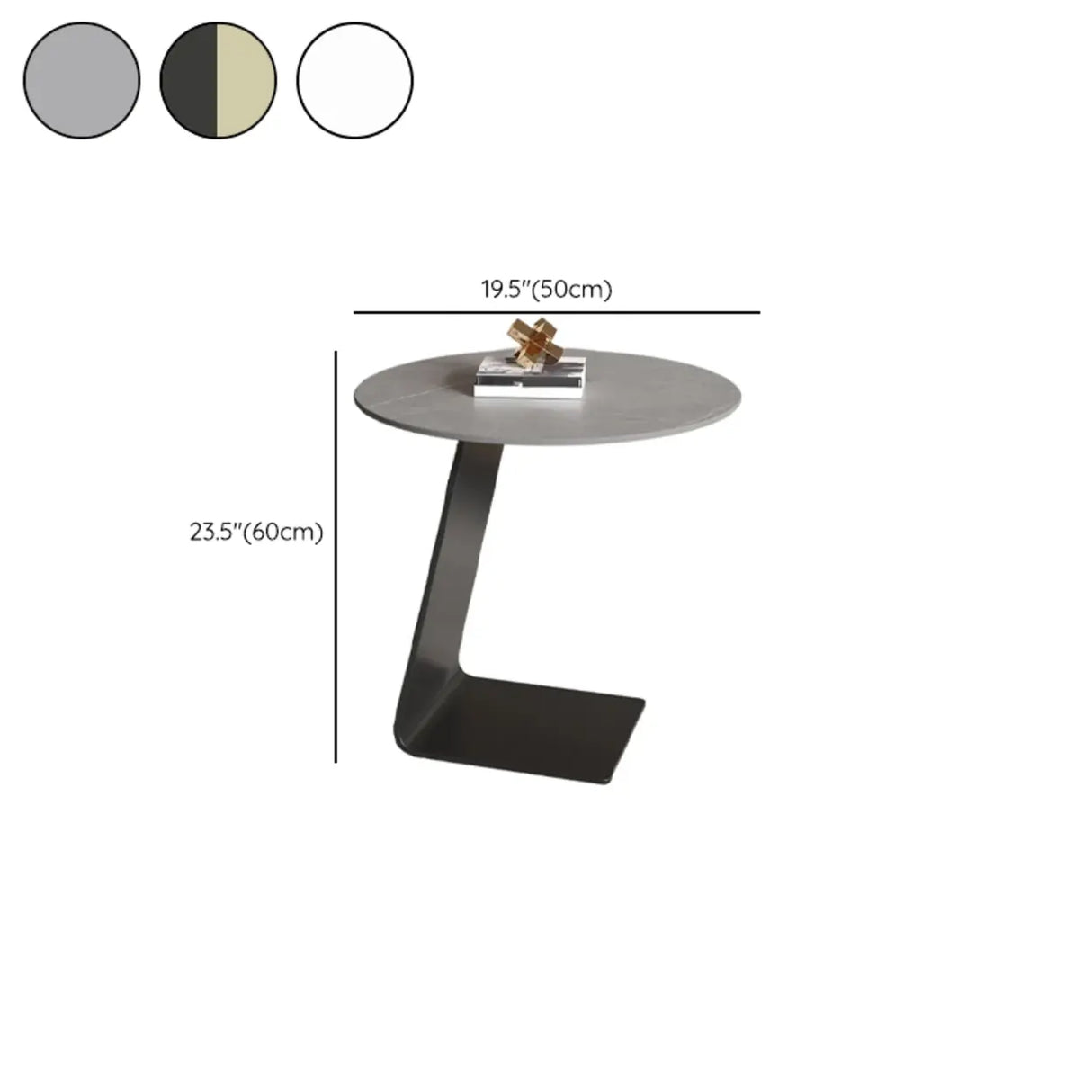 Round Standard Black C-Shape Marble Chairside Table Image - 28