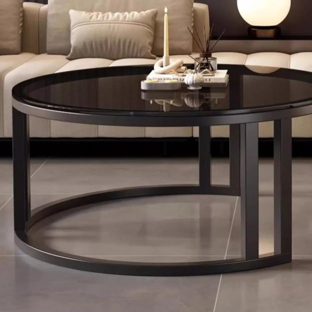 Round Stone Steel Frame Storage Nesting Coffee Tables Image - 14