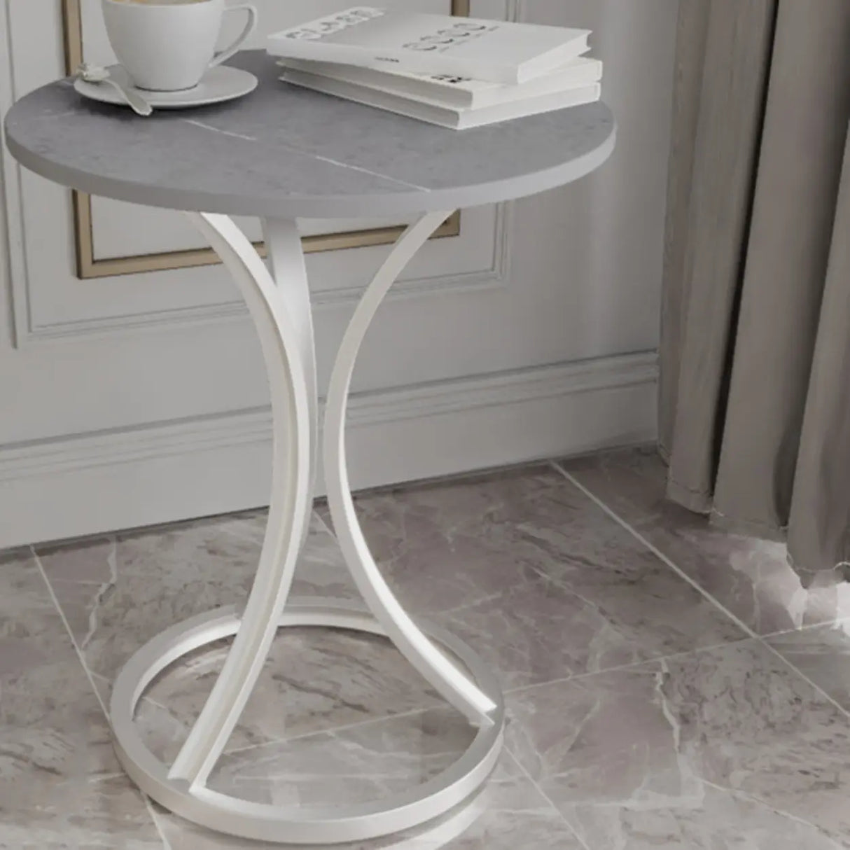Round Stone Top Gold Metal Standard Height End Table Image - 13