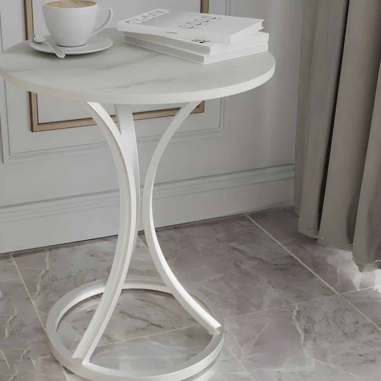 Round Stone Top Gold Metal Standard Height End Table Image - 15