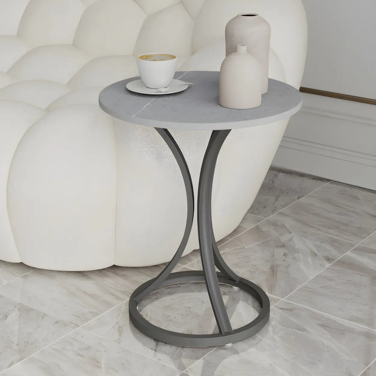 Round Stone Top Gold Metal Standard Height End Table Image - 4