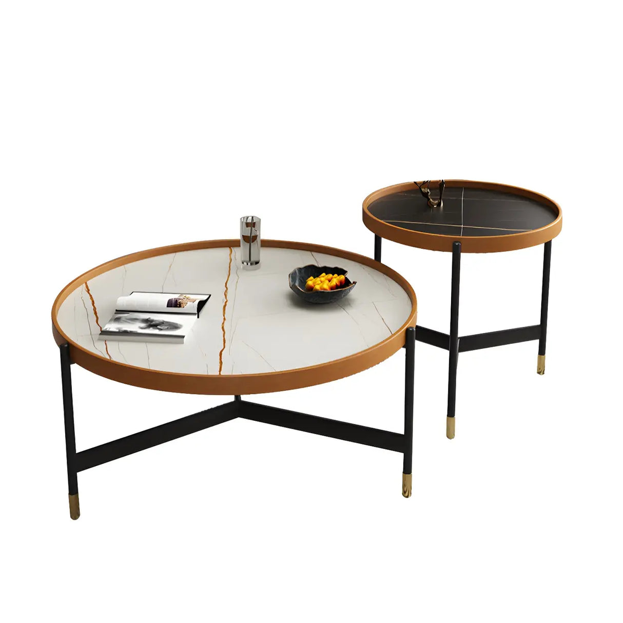 Round Tray Top Stainless Steel Base Coffee Table Set Image - 12