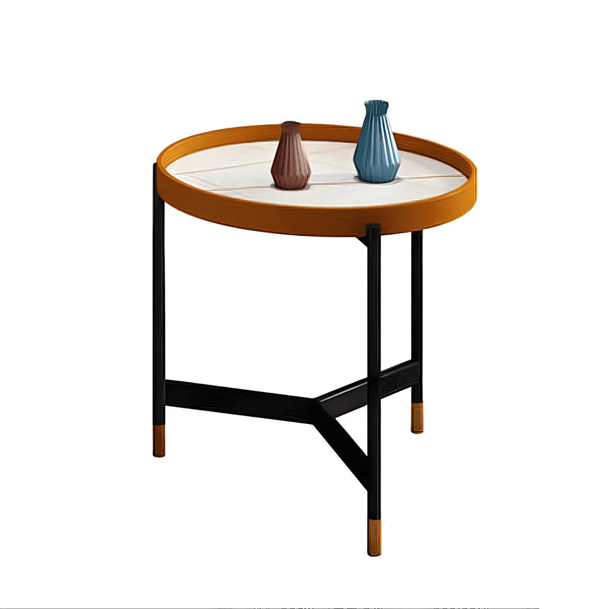 Round Tray Top Stainless Steel Base Coffee Table Set Image - 14