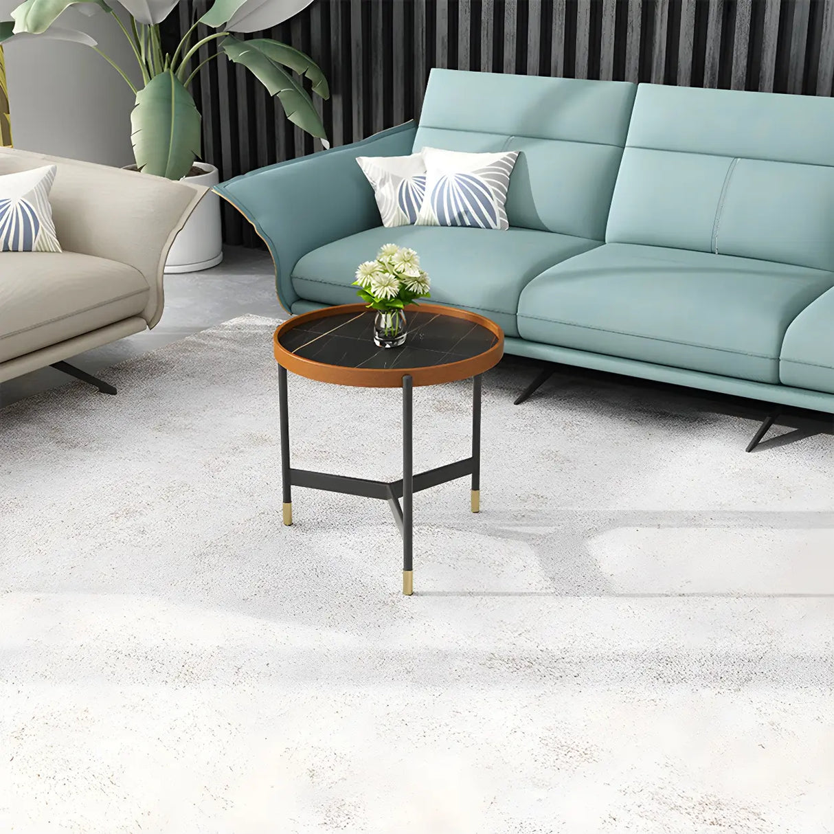 Round Tray Top Stainless Steel Base Coffee Table Set Image - 17