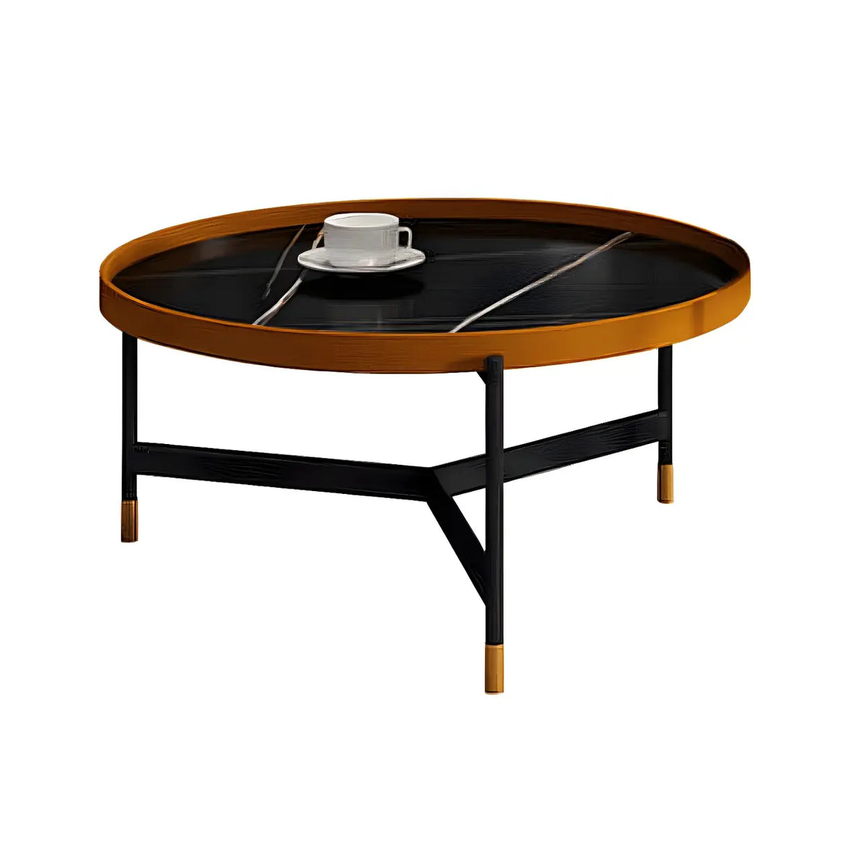Round Tray Top Stainless Steel Base Coffee Table Set Image - 4