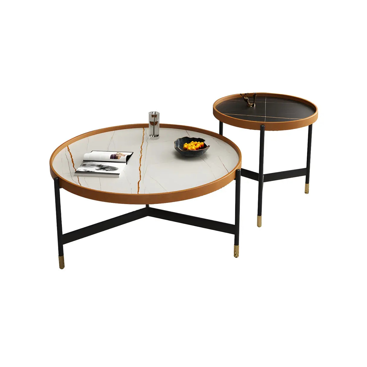 Round Tray Top Stainless Steel Base Coffee Table Set Image - 7