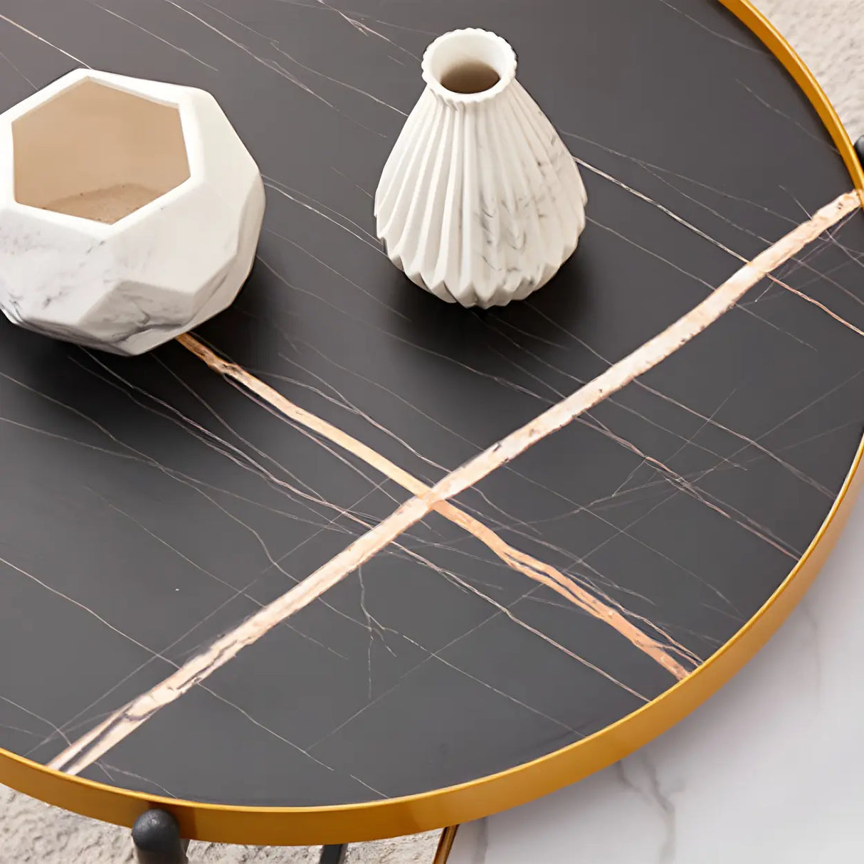 Round Tray Top Stainless Steel Base Coffee Table Set Image - 9