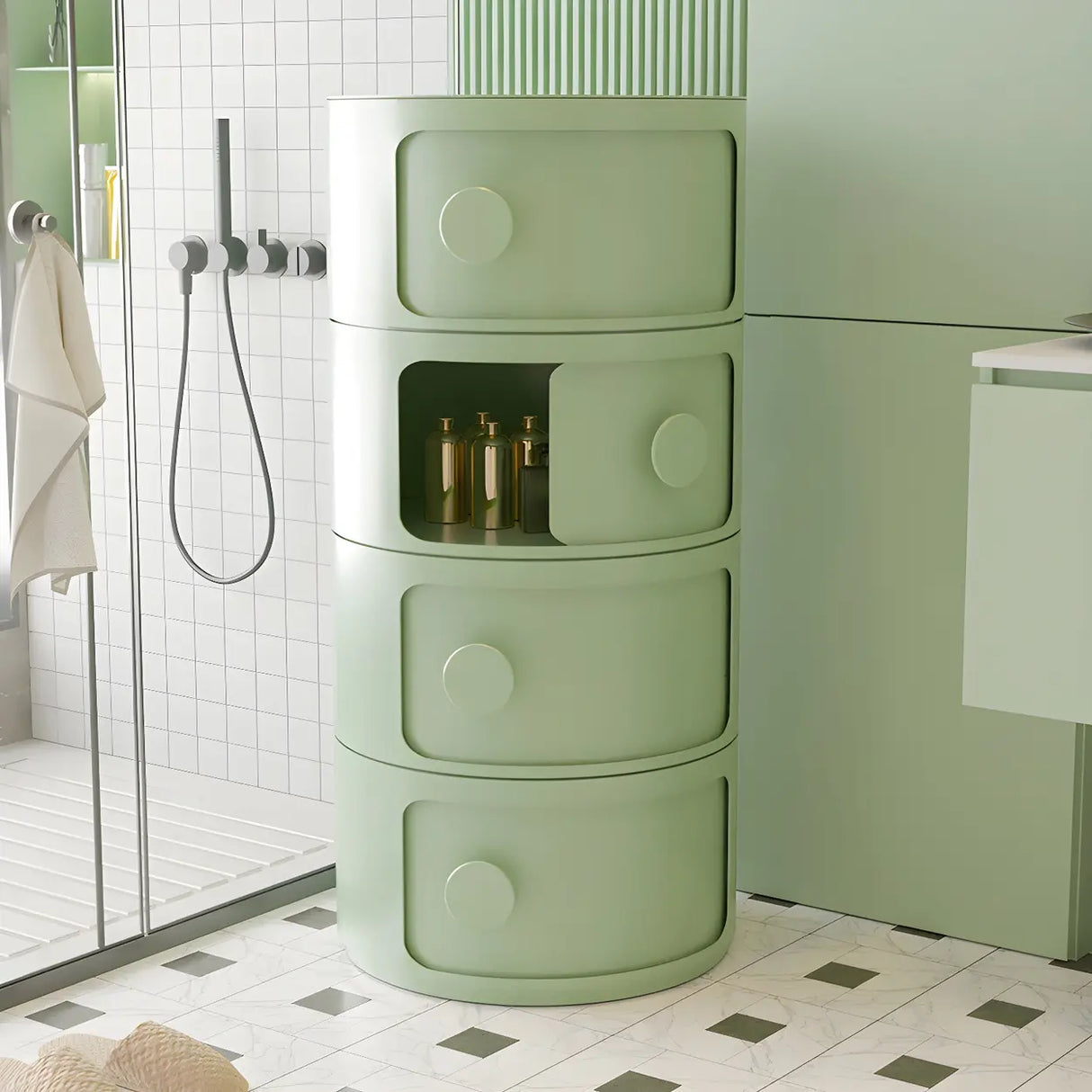 Round White Acrylic Modern Storage Cabinet Nightstand Image - 10