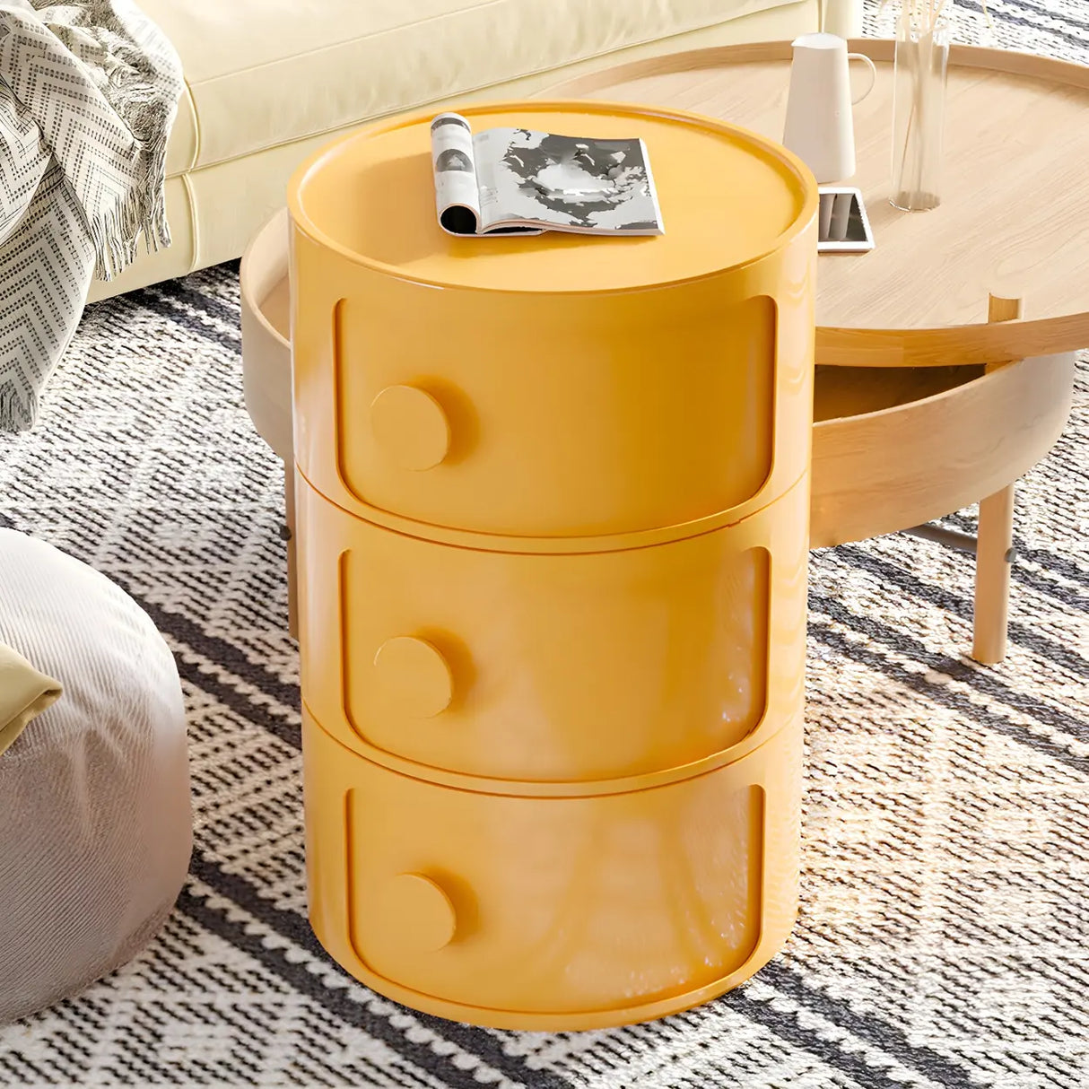 Round White Acrylic Modern Storage Cabinet Nightstand Image - 14