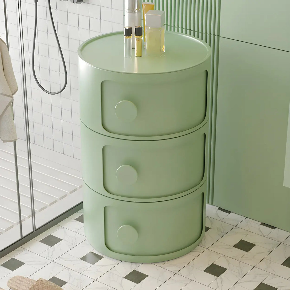 Round White Acrylic Modern Storage Cabinet Nightstand Image - 19