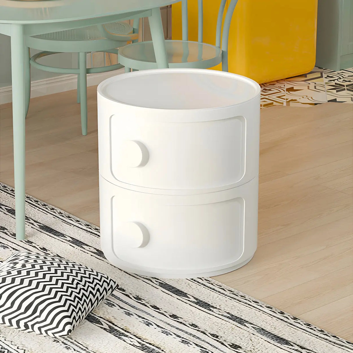Round White Acrylic Modern Storage Cabinet Nightstand Image - 20