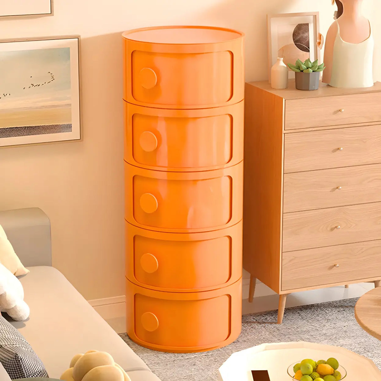 Round White Acrylic Modern Storage Cabinet Nightstand Image - 21