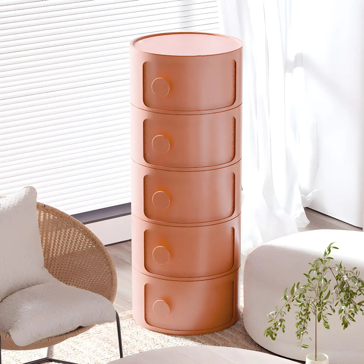 Round White Acrylic Modern Storage Cabinet Nightstand Image - 22