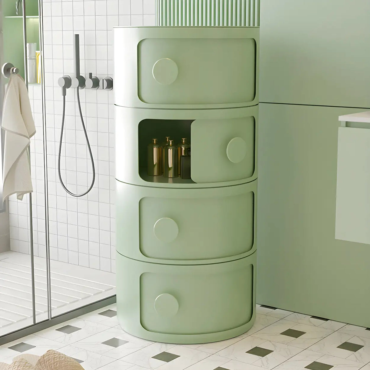 Round White Acrylic Modern Storage Cabinet Nightstand Image - 24