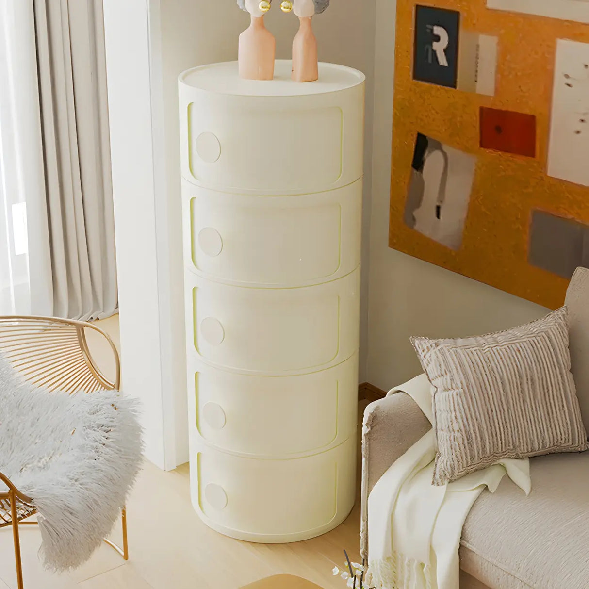 Round White Acrylic Modern Storage Cabinet Nightstand Image - 25